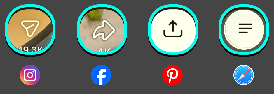 The iOS share sheet with the More button highlighted at the end of the app row
