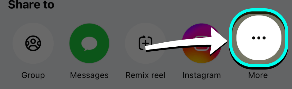 The iOS share sheet with the More button highlighted at the end of the app row