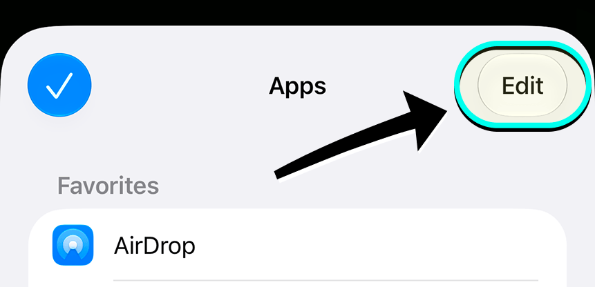 The iOS share sheet with the More button highlighted at the end of the app row