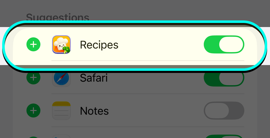 The iRecipes icon in the share sheet app row