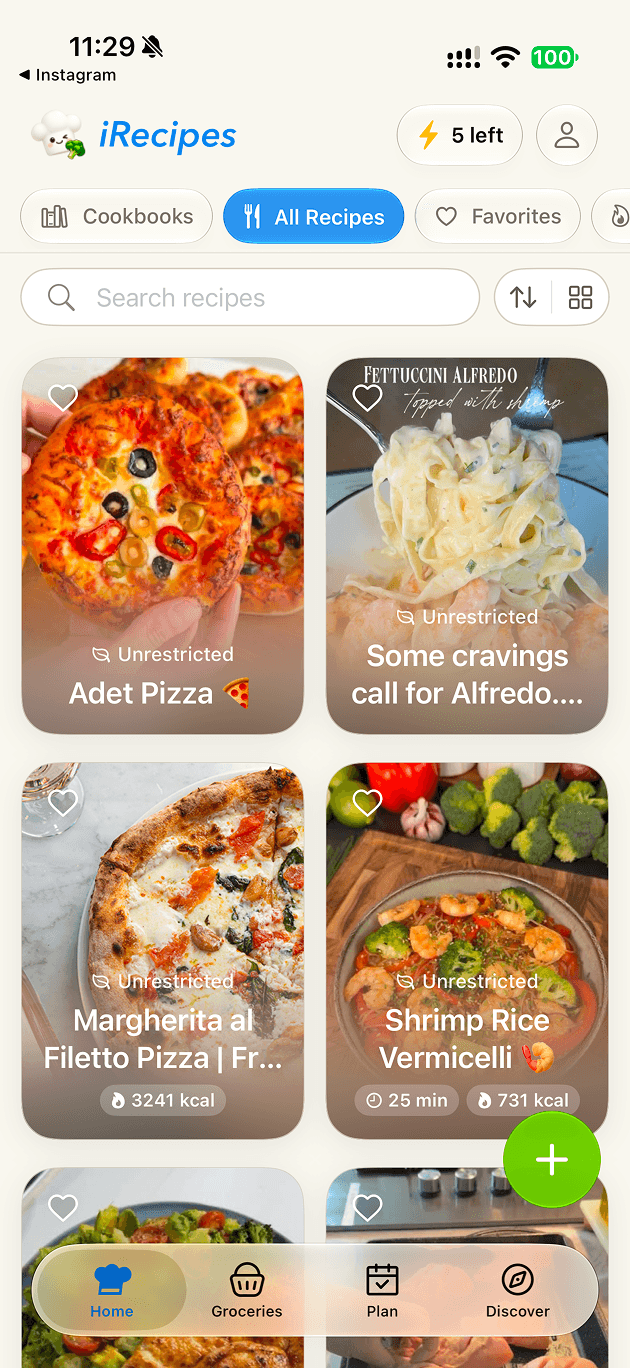 iRecipes import screen