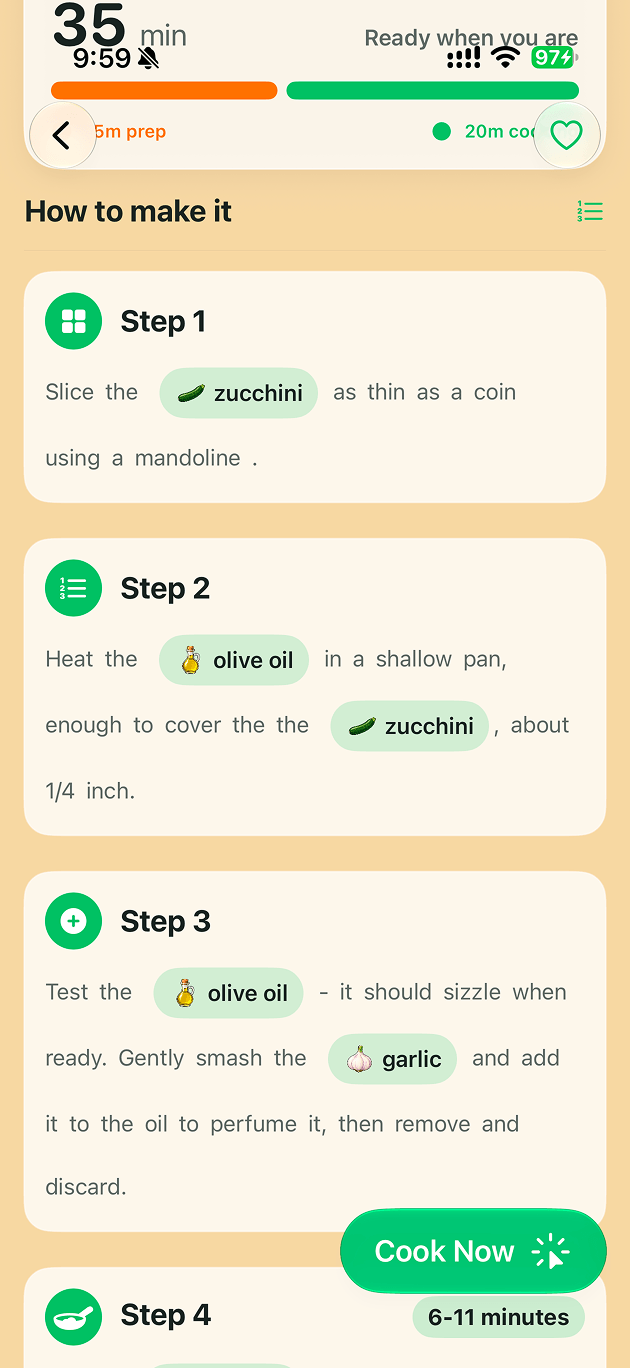 iRecipes cooking mode