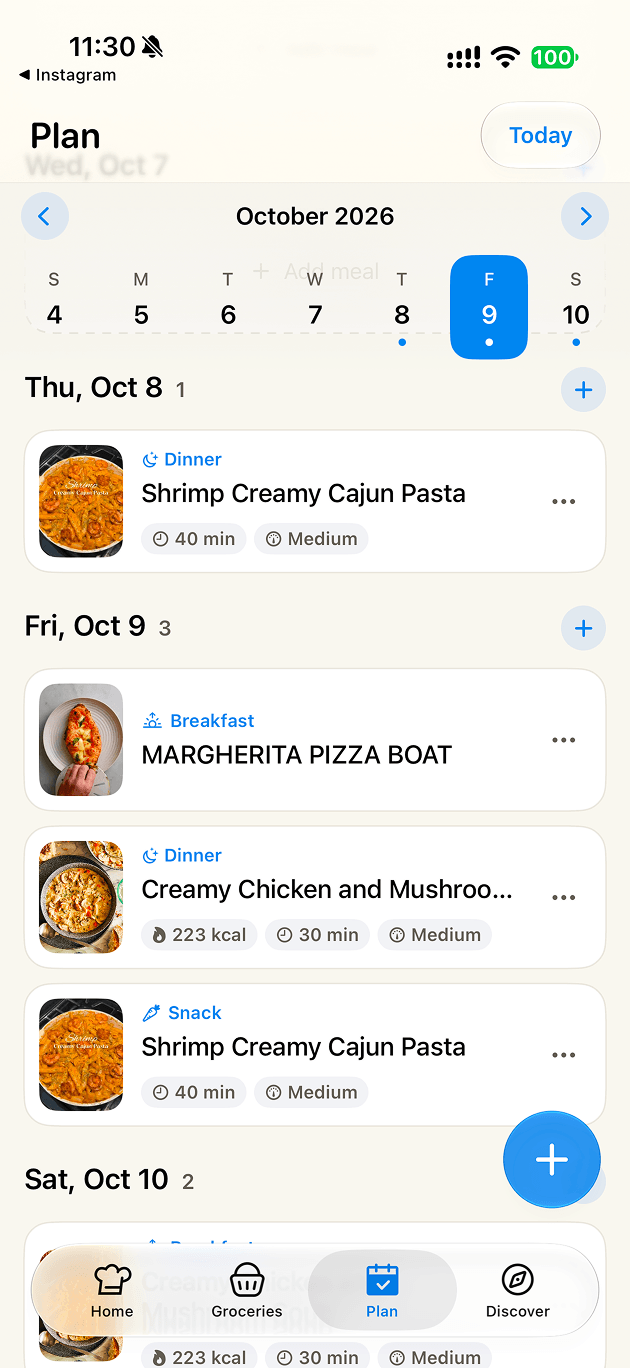 iRecipes meal planning