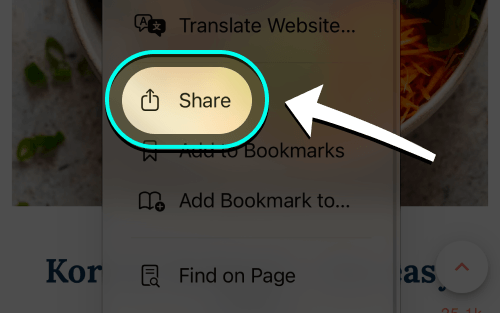 Safari Share option